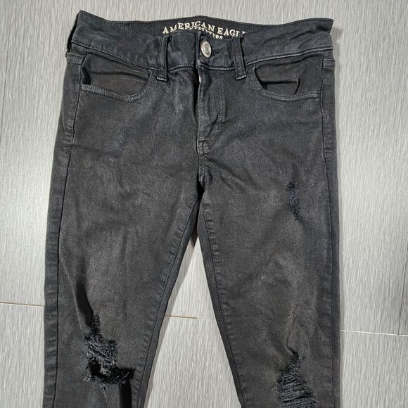 American Eagle Womens Mid-Rise Jegging Black Denim Jeans Distressed Size 4 - Picture 3 of 12
